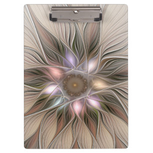 Joyful Flower Abstract Beige Brown Floral Fractal Clipboard