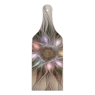 Joyful Flower Abstract Beige Brown Floral Fractal Cutting Board