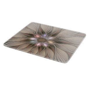 Joyful Flower Abstract Beige Brown Floral Fractal Cutting Board