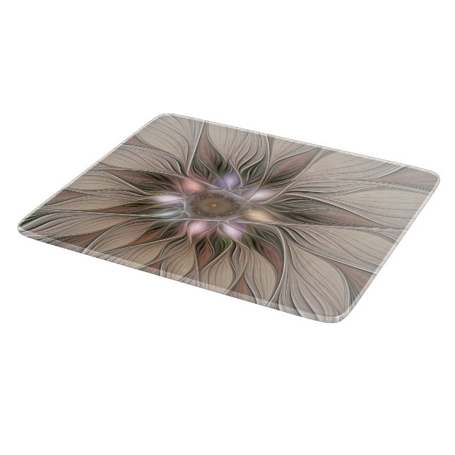 Joyful Flower Abstract Beige Brown Floral Fractal Cutting Board (Corner)