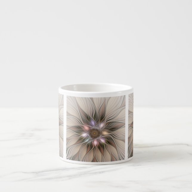 Joyful Flower Abstract Beige Brown Floral Fractal Espresso Cup (Front)
