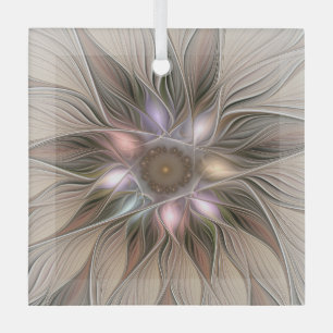 Joyful Flower Abstract Beige Brown Floral Fractal Glass Tree Decoration