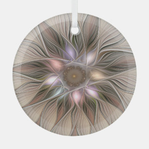 Joyful Flower Abstract Beige Brown Floral Fractal Glass Tree Decoration