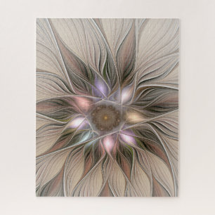 Joyful Flower Abstract Beige Brown Floral Fractal Jigsaw Puzzle