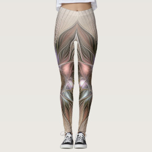 Joyful Flower Abstract Beige Brown Floral Fractal Leggings