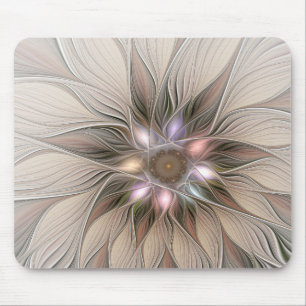 Joyful Flower Abstract Beige Brown Floral Fractal Mouse Mat