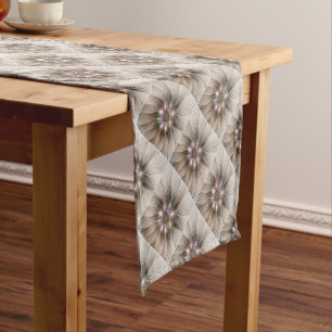 Joyful Flower Abstract Beige Brown Floral Fractal Short Table Runner