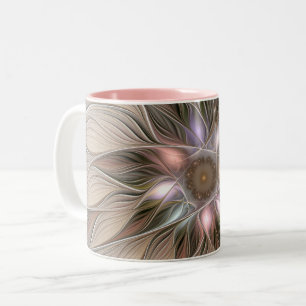 Joyful Flower Abstract Beige Brown Floral Fractal Two-Tone Coffee Mug