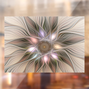 Joyful Flower Abstract Beige Brown Floral Fractal Window Cling
