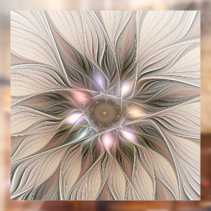 Joyful Flower Abstract Beige Brown Floral Fractal Window Cling