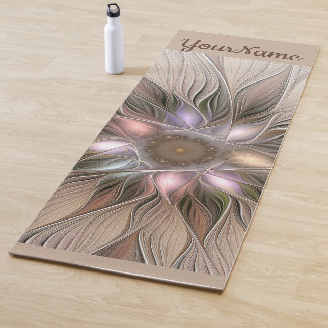 Joyful Flower Abstract Beige Brown Fractal Name Yoga Mat (In Situ)