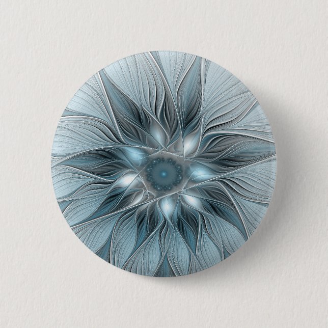 Joyful Flower Abstract Blue Grey Floral Fractal 6 Cm Round Badge (Front)