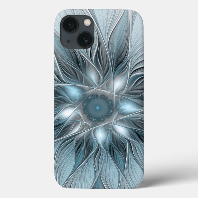 Joyful Flower Abstract Blue Grey Floral Fractal Case-Mate iPhone Case (Back)
