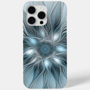 Joyful Flower Abstract Blue Grey Floral Fractal iPhone 15 Pro Max Case