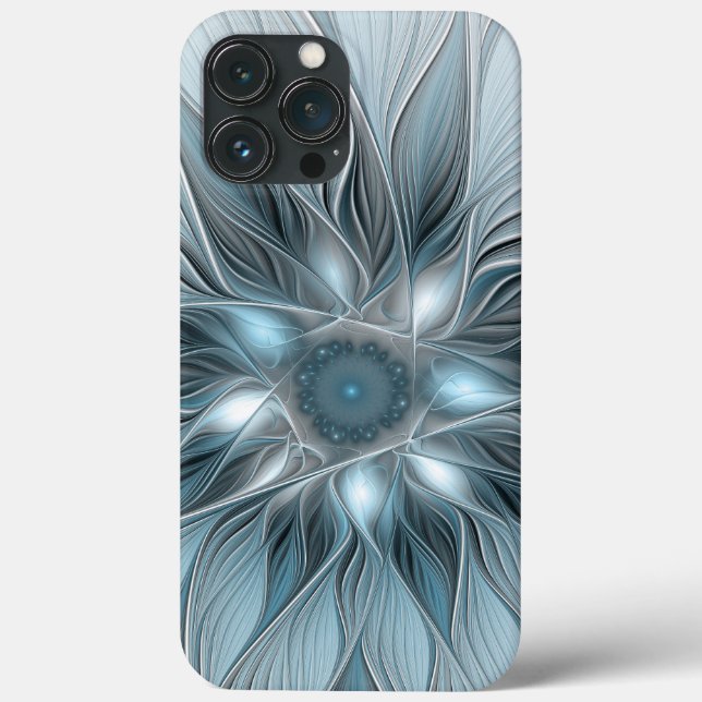 Joyful Flower Abstract Blue Grey Floral Fractal Case-Mate iPhone Case (Back)