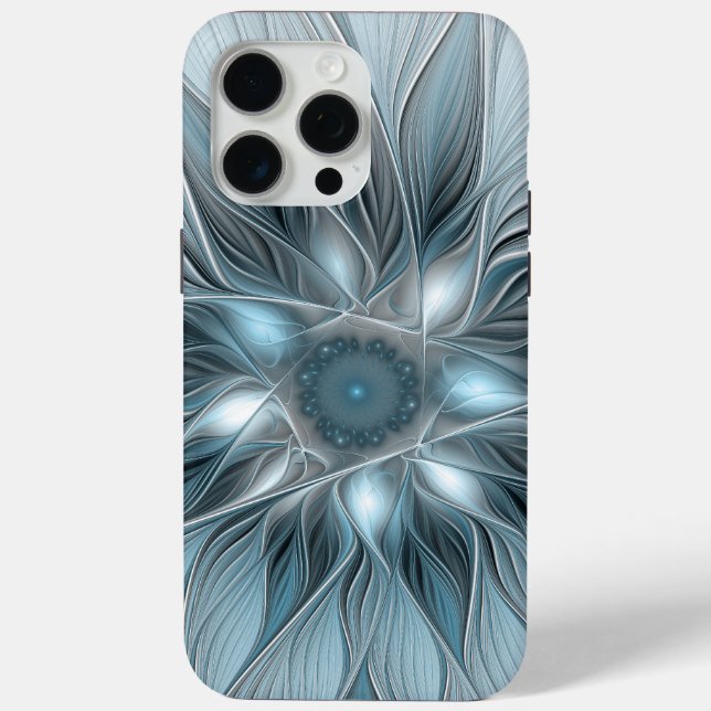 Joyful Flower Abstract Blue Grey Floral Fractal Case-Mate iPhone Case (Back)