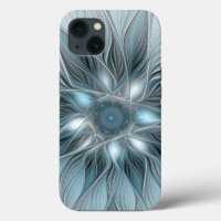 Joyful Flower Abstract Blue Grey Floral Fractal