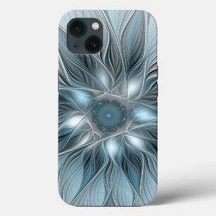 Joyful Flower Abstract Blue Grey Floral Fractal iPhone 13 Case
