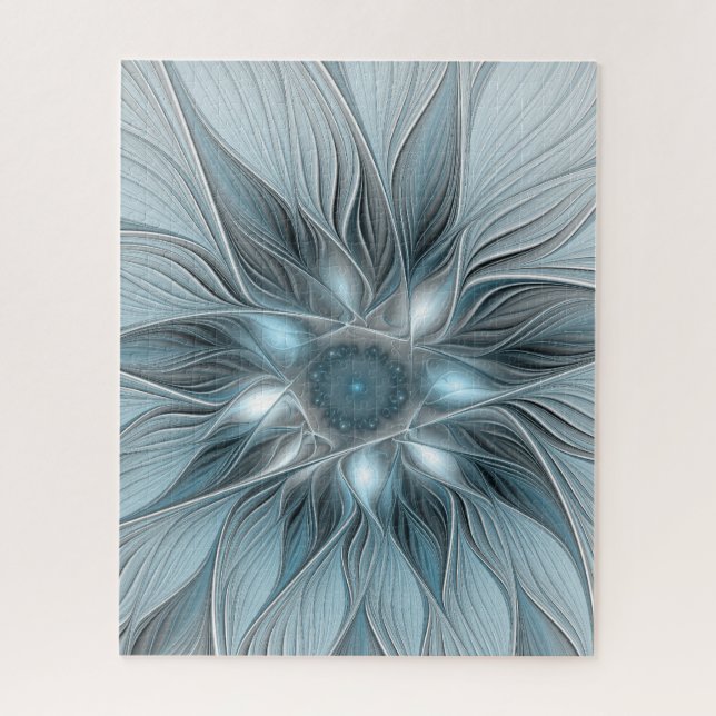 Joyful Flower Abstract Blue Grey Floral Fractal Jigsaw Puzzle (Vertical)