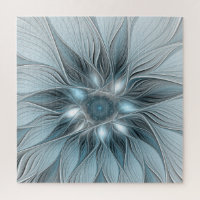 Joyful Flower Abstract Blue Grey Floral Fractal