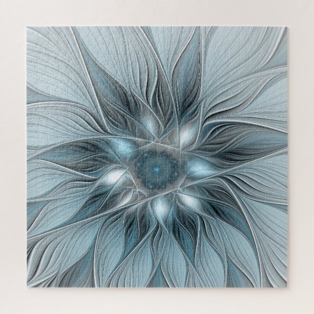 Joyful Flower Abstract Blue Grey Floral Fractal Jigsaw Puzzle (Vertical)