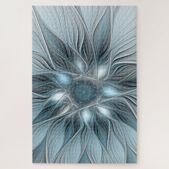 Joyful Flower Abstract Blue Grey Floral Fractal Jigsaw Puzzle (Vertical)