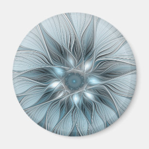 Joyful Flower Abstract Blue Grey Floral Fractal Magnet