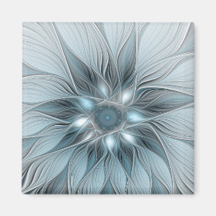 Joyful Flower Abstract Blue Grey Floral Fractal Magnet
