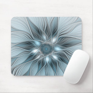 Joyful Flower Abstract Blue Grey Floral Fractal Mouse Mat