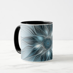 Joyful Flower Abstract Blue Grey Floral Fractal Mug