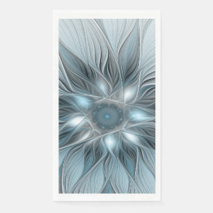 Joyful Flower Abstract Blue Grey Floral Fractal Napkin