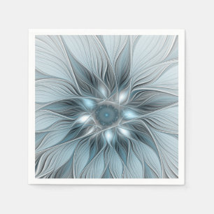 Joyful Flower Abstract Blue Grey Floral Fractal Napkin