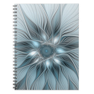 Joyful Flower Abstract Blue Grey Floral Fractal Notebook