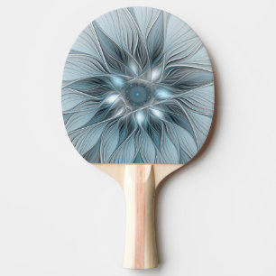 Joyful Flower Abstract Blue Grey Floral Fractal Ping Pong Paddle