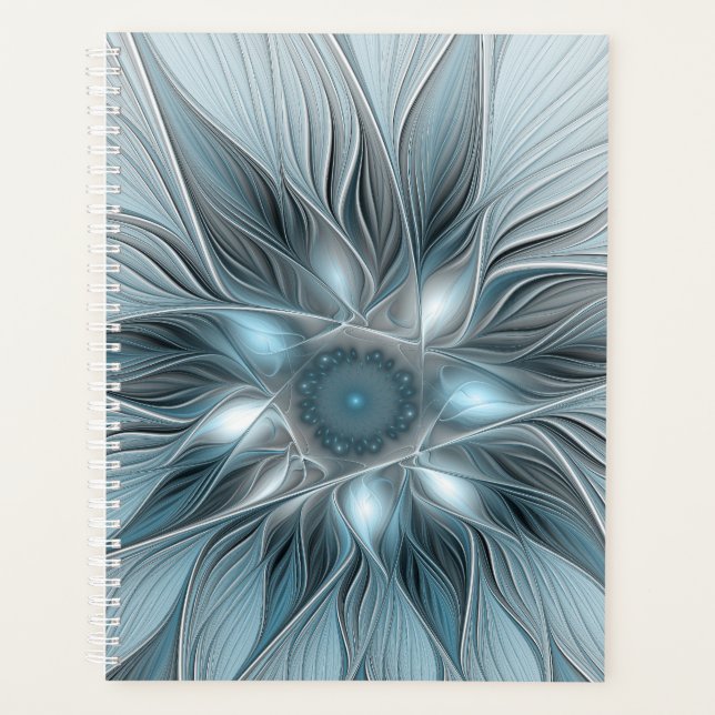 Joyful Flower Abstract Blue Grey Floral Fractal Planner (Front)