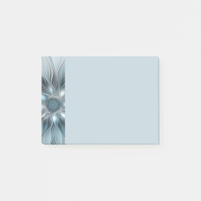 Joyful Flower Abstract Blue Grey Floral Fractal Post-it Notes (Front)