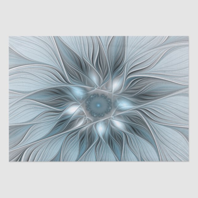 Joyful Flower Abstract Blue Grey Floral Fractal Tissue Paper (Front)