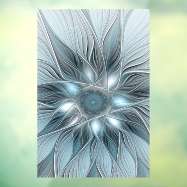 Joyful Flower Abstract Blue Grey Floral Fractal Window Cling (Sheet 3)
