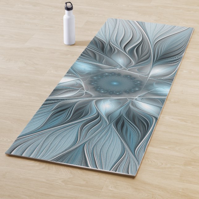 Joyful Flower Abstract Blue Grey Floral Fractal Yoga Mat (In Situ)