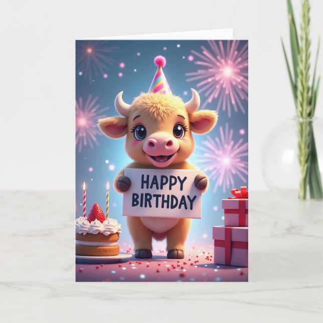 Joyful Fluffy Animal Birthday Card (Front)