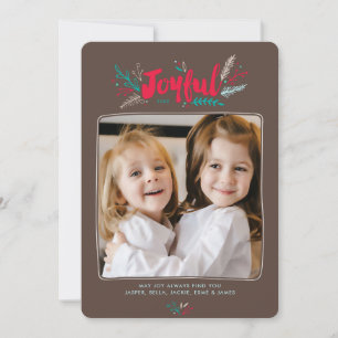 Joyful Foliage Christmas Holiday in Wood Flat Card