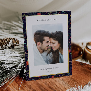 Joyful Foliage   Christmas Photo Foil Holiday Card