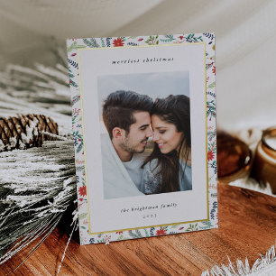 Joyful Foliage Christmas Photo Foil Holiday Card