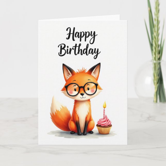 Joyful Fox Cupcake Card (Front)