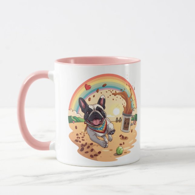 Joyful French Bulldog & Coffee Splash – Paws, Mug (Left)