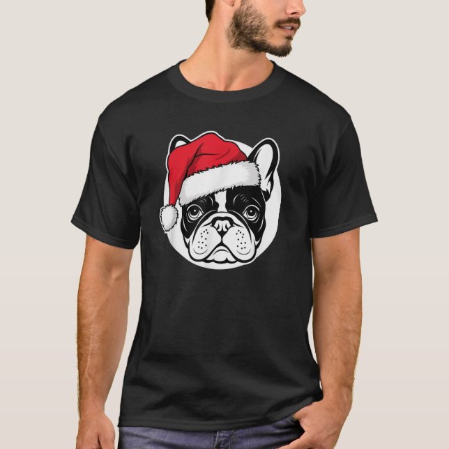 Joyful Frenchie Santa Dog on French Bulldog Christ T-Shirt (Front)