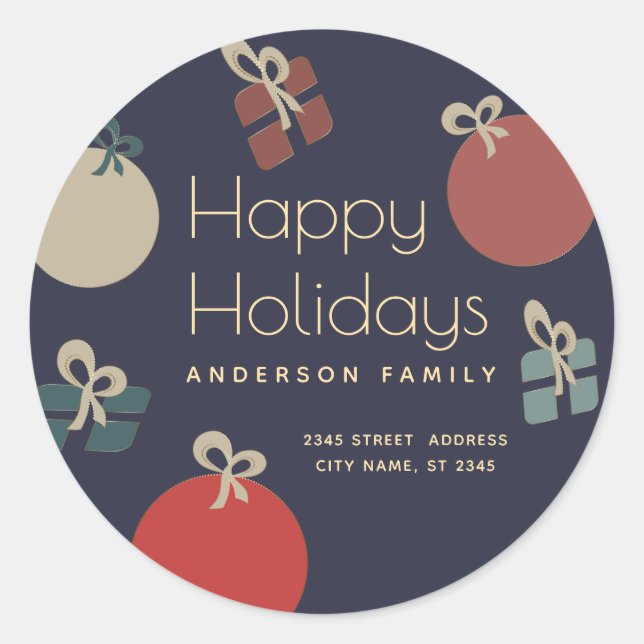 Joyful fun colourful ornaments gifts Holiday  Classic Round Sticker (Front)