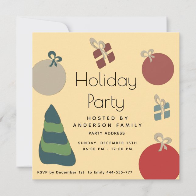 Joyful fun colourful ornaments gifts Holiday  Invitation (Front)