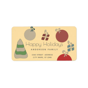 Joyful fun colourful ornaments gifts Holiday Label