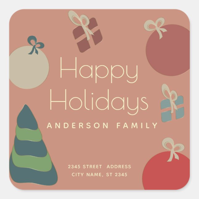 Joyful fun colourful ornaments gifts Holiday  Square Sticker (Front)